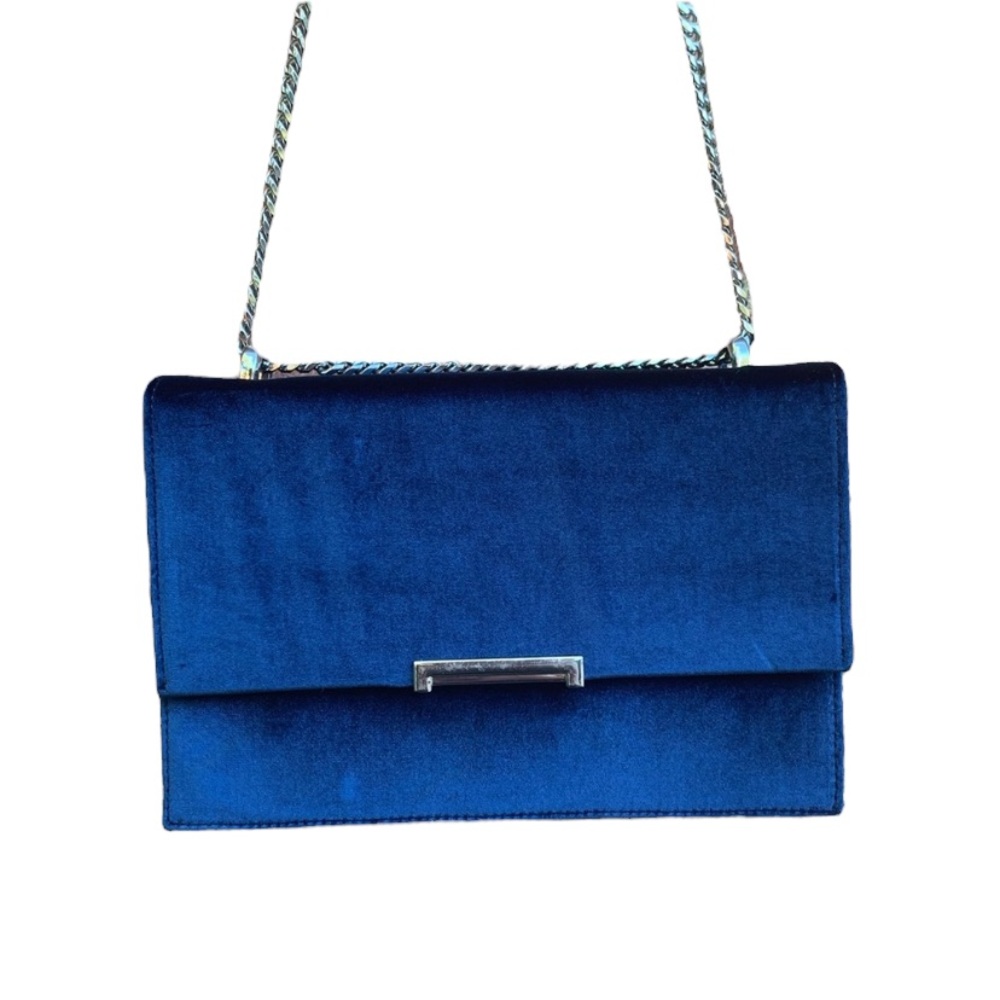NWOT Ivanka Trump Mara Royal Blue Velvet Cocktail Purse with Silver Chain Strap - Picture 2 of 7